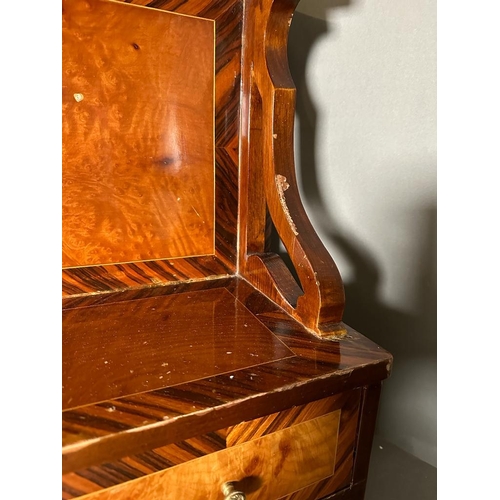 198 - A satinwood table top unit comprising of five drawer with shelf over, string inlay and brass detaili... 