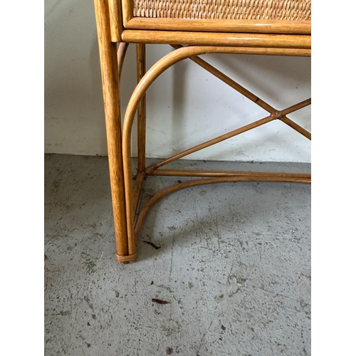 200 - A glass topped whicker dressing table. Two drawers and galleried top AF (L 93cm x W 44cm x H 76cm)