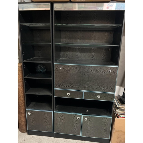 205 - A vintage wall unit consisting of shelves, glass shelves and cupboards (unit 1 H204cm W90cm D44cm Un... 