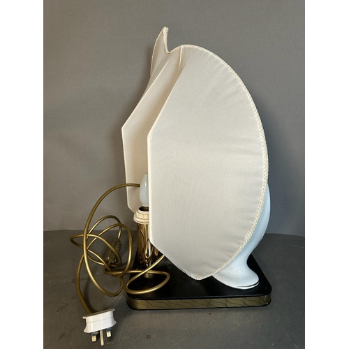 219 - Art Deco style lamp of dancing lady with pleated silk back, signed Carpie (AF)