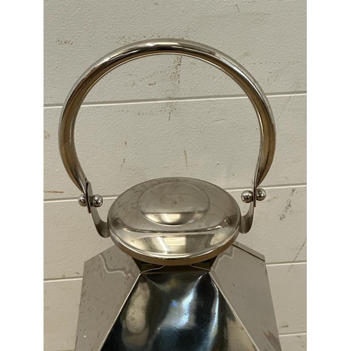 226 - A square chrome hanging lantern with glass panels to side (H68cm)