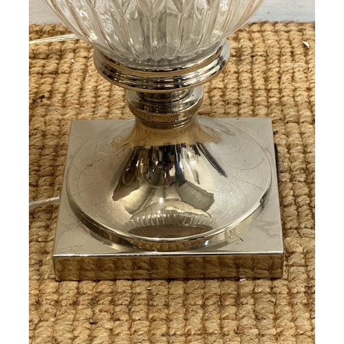 235 - A glass urn table lamp on chrome base (H58cm)