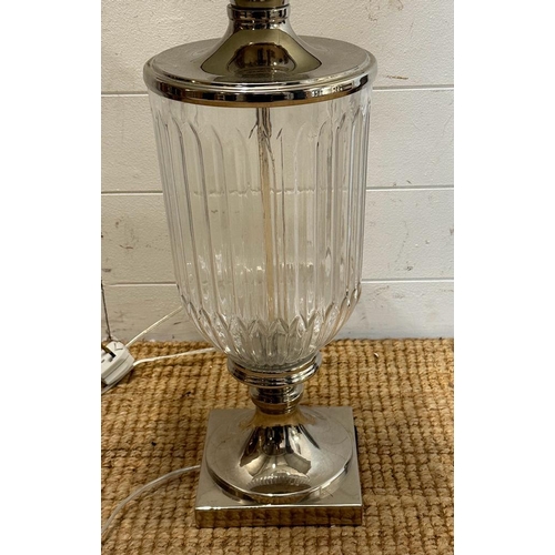 235 - A glass urn table lamp on chrome base (H58cm)