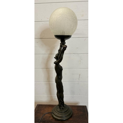 243 - An Art Deco style black table lamp of the goddess (H65cm)