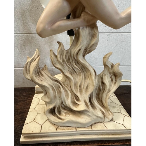 244 - An Art Deco style resin table lamp of a dancing lady with white glass back plate