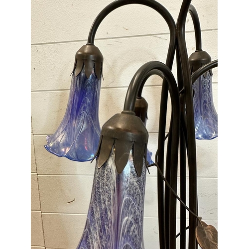 245 - A blue blown glass Tiffany style table lamp (H65cm)