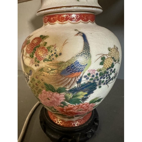 249 - A pair of Chinese style table lamps with peacock design