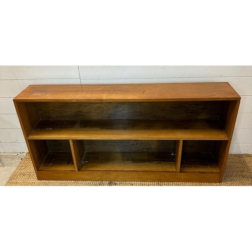 28 - A Mid Century two shelf multi compartment bookcase (H60cm W123cm D23cm)