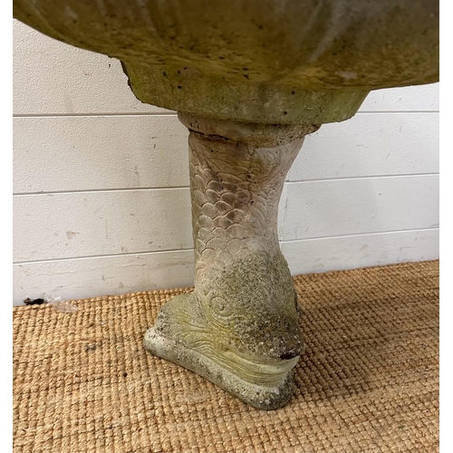 286 - A concrete bird bath on a fish shaped base (H53cm Dia53cm)