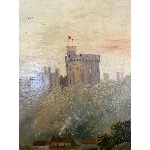 294 - An oil on board of Windsor Castle as seen from the Broca's 42cm x 49cm