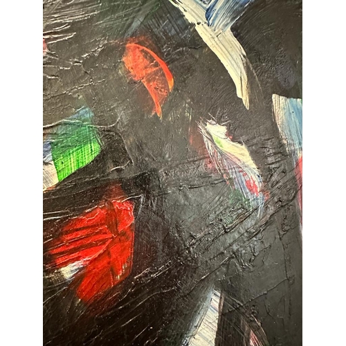 308 - An abstract oil on board by the Turkish artist Nejad Devrim (1923-1995) 46 x58 signed lower left