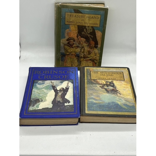 336 - A collection of Children books to include Treasure Island, The Mysterious Island, Robinson Crusoe et... 