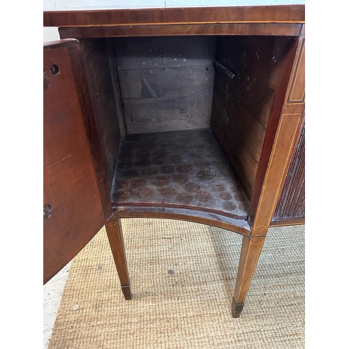 35 - A Georgian mahogany sideboard with string inlay and roll shutter cupboards (H100cm W168cm D71cm)