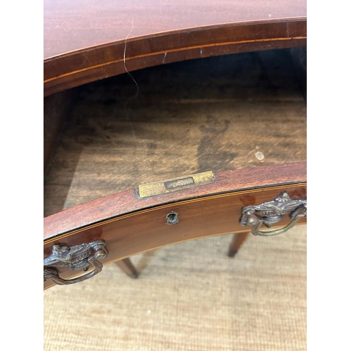 35 - A Georgian mahogany sideboard with string inlay and roll shutter cupboards (H100cm W168cm D71cm)