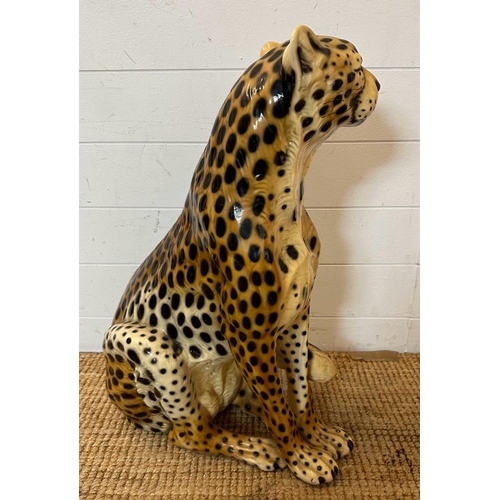 383 - A vintage ceramic painted floor standing leopard (H68cm W47cm)