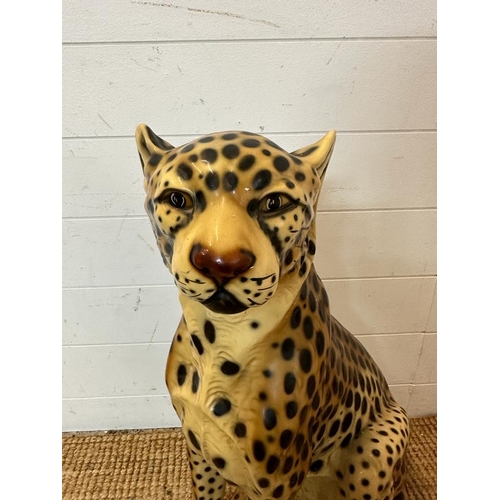 383 - A vintage ceramic painted floor standing leopard (H68cm W47cm)