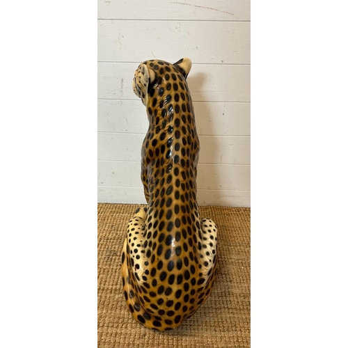 383 - A vintage ceramic painted floor standing leopard (H68cm W47cm)