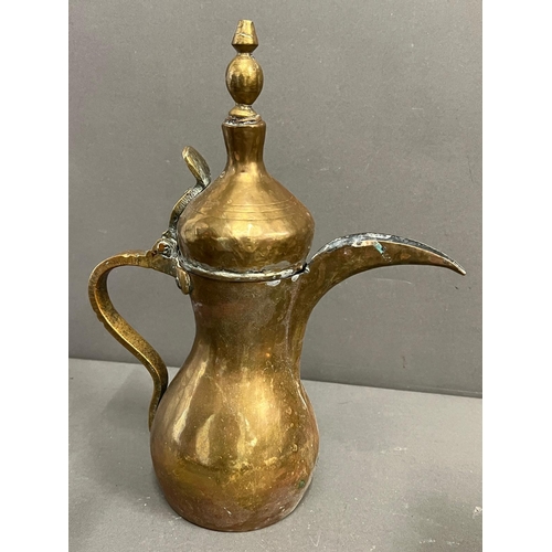 399 - A copper samovar urn and Arabic early brass coffee pot