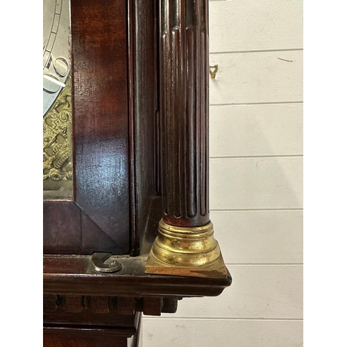 411 - A eight day long case clock, the brass arched dial signed Joseph Smith Bristol, with a silver chapte... 