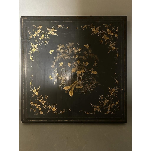 426 - A Chinese style wooden black box decorated in the Chinoiserie fashion 45cm x 46cm