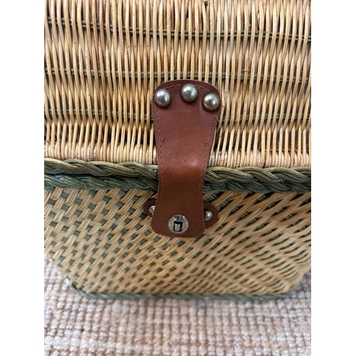 452 - A vintage upright wicker picnic basket