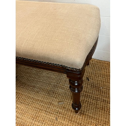 49 - A mahogany frame bench seat (H43cm W112cm D46cm)