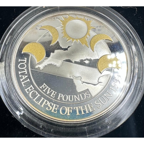 690 - Two silver proof coins: 1997 Barbados 1$ and a 1999 Total Solar Eclipse Five Pounds