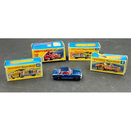 775 - Four Matchbox Diecast vehicles and one Corgi unboxed