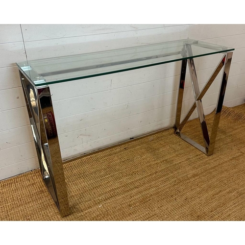 82 - A contemporary chrome based console table with glass top Height 78 40x120