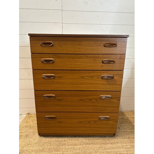 88 - A mid century five drawer chest of drawers by schreiber. 75x43 height 93