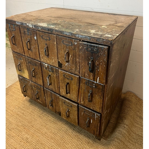 89 - A fifteen drawer turn of the century haberdashers cabinet (H92cm W100cm D67cm)