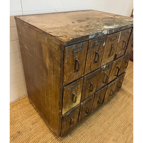 89 - A fifteen drawer turn of the century haberdashers cabinet (H92cm W100cm D67cm)