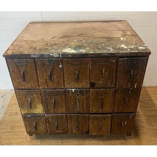 89 - A fifteen drawer turn of the century haberdashers cabinet (H92cm W100cm D67cm)