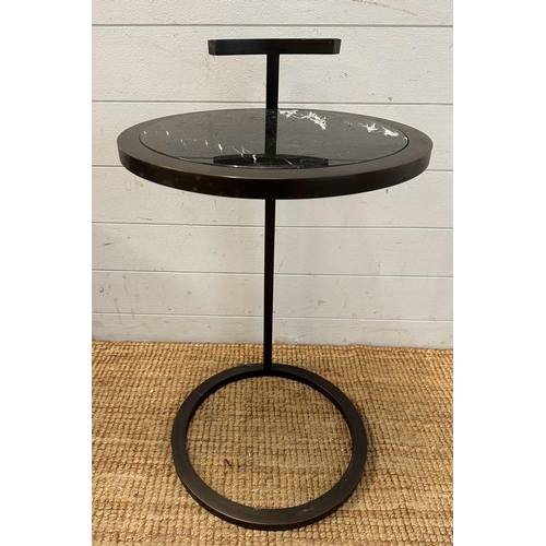 98 - A contemporary round wrought iron accent side table with marble top (H70cm Dia40cm)