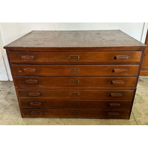 1 - A mahogany six drawer plan chest (H80cm W117cm D84cm)