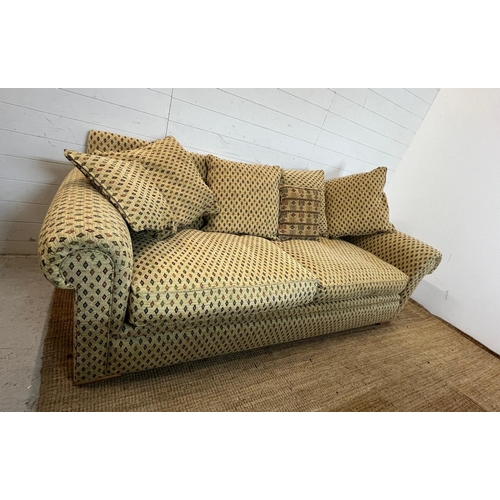 107 - Three seater sofa with diamond pattern upholstery along with one chair (H90cm W240cm D100cm SH47cm)