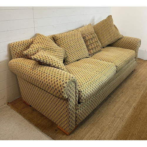 107 - Three seater sofa with diamond pattern upholstery along with one chair (H90cm W240cm D100cm SH47cm)