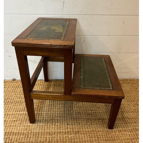 109 - A set of mahogany green leather topped library steps