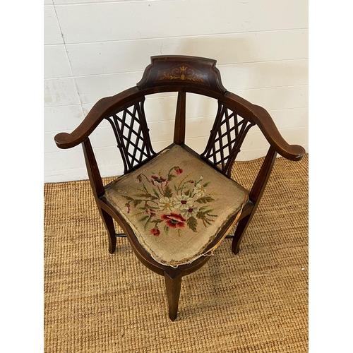 116 - An inlaid mahogany corner chair