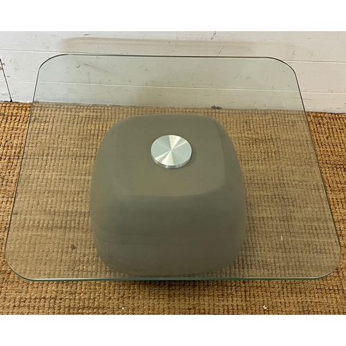 118 - A square glass side table with faux stone style base (H36cm Sq70cm)