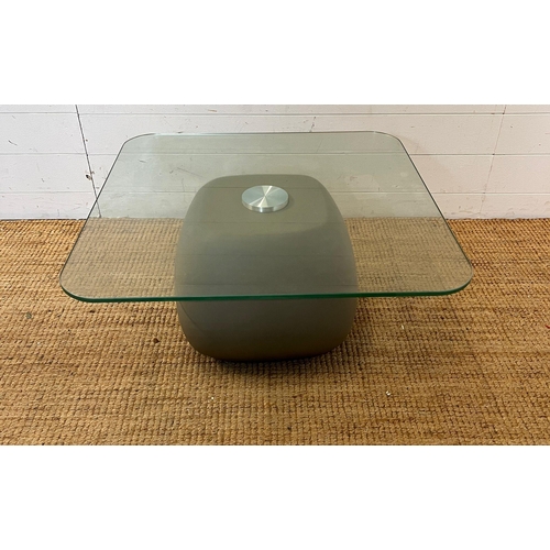 118 - A square glass side table with faux stone style base (H36cm Sq70cm)