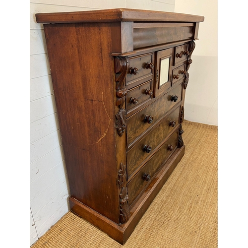 12 - A Scottish mahogany chest of drawers, single drawer followed by four small drawers and three long ca... 