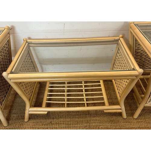 135 - Two glass topped wicker effect conservatory side tables and a coffee table