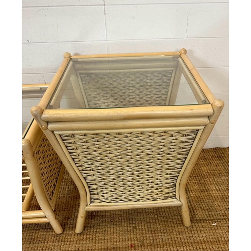 135 - Two glass topped wicker effect conservatory side tables and a coffee table