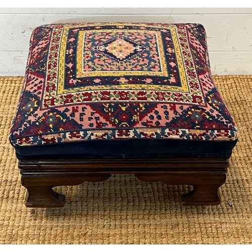 144 - A needle work topped footstool on bracket feet (H28cm Sq45cm)