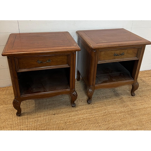 16 - A pair of hardwood bedside cabinets on cabriole legs (H60cm W56cm D46cm)