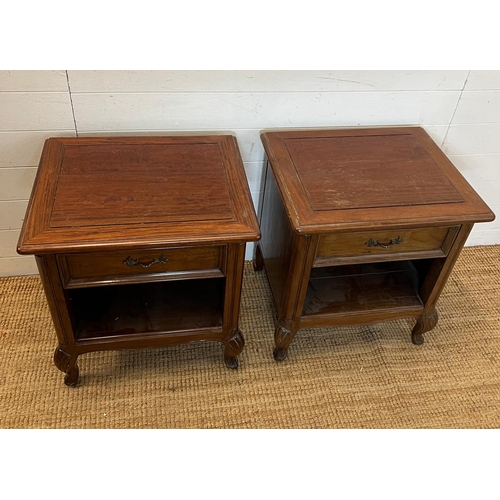 16 - A pair of hardwood bedside cabinets on cabriole legs (H60cm W56cm D46cm)