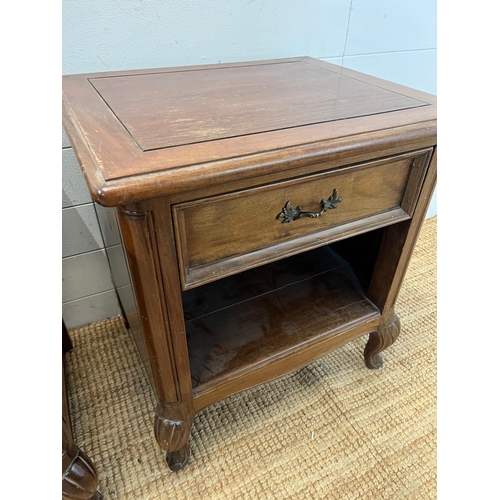 16 - A pair of hardwood bedside cabinets on cabriole legs (H60cm W56cm D46cm)