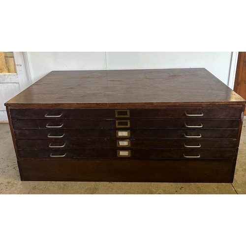 2 - A vintage five drawer plan chest (H59cm W146cm D88cm)