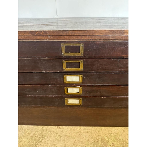 2 - A vintage five drawer plan chest (H59cm W146cm D88cm)